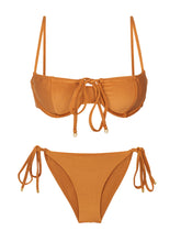 Carregar imagem no visualizador da galeria, Product Front: Rio De Sol Set Set Shimmer-Nocciola Balconet-Tie Cheeky-Tie-Gold