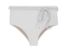 Carregar imagem no visualizador da galeria, Product Front: Rio De Sol Calcinha Bottom Shimmer-White Belted-High-Waist