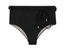 Carregar imagem no visualizador da galeria, Product Front: Rio De Sol Calcinha Bottom Shimmer-Black Belted-High-Waist
