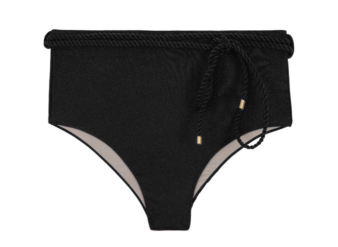 Product Front: Rio De Sol Calcinha Bottom Shimmer-Black Belted-High-Waist