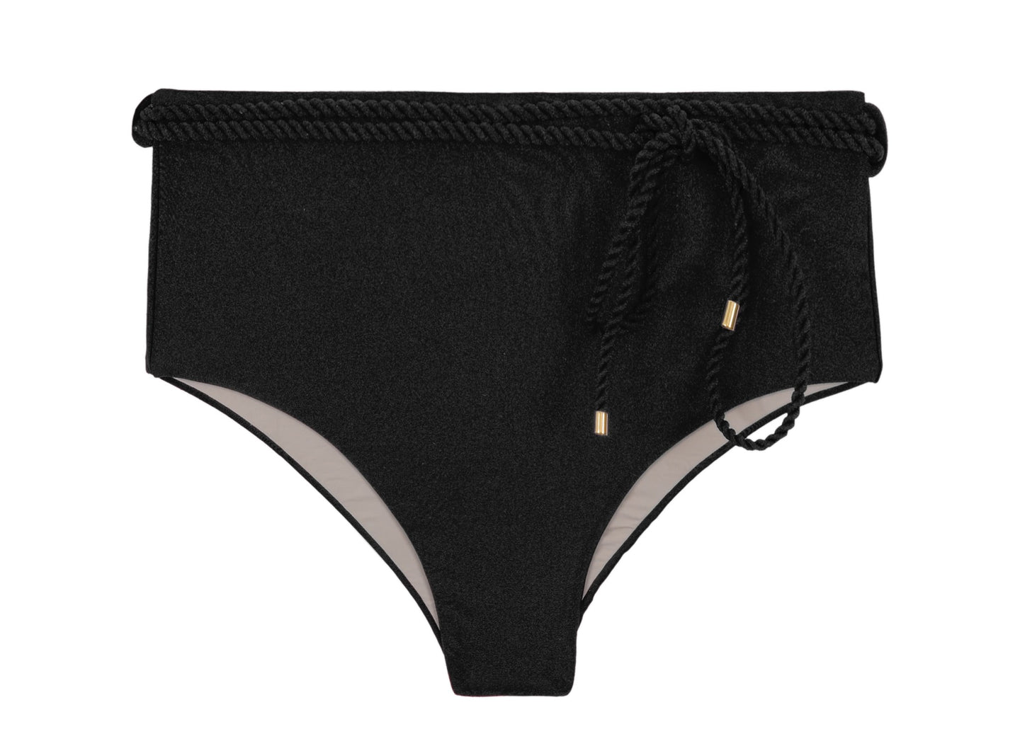 Product Front: Rio De Sol Calcinha Bottom Shimmer-Black Belted-High-Waist