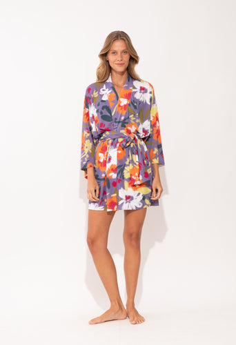 Model Front: Rio De Sol Vestido De Praia Garden-Flower Kimono