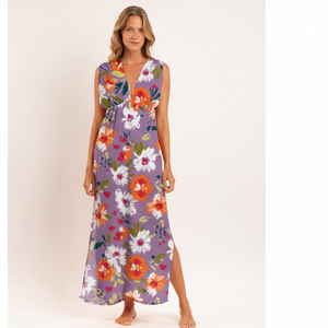 Model Front: Rio De Sol Vestido De Praia Garden-Flower Long Dress Soleil