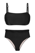 Carregar imagem no visualizador da galeria, Product Front: Rio De Sol Set Set Shimmer-Black Bandeau-Reto Hotpants
