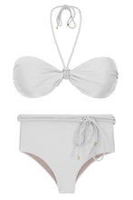 Carregar imagem no visualizador da galeria, Product Front: Rio De Sol Set Set Shimmer-White Twist Belted-High-Waist
