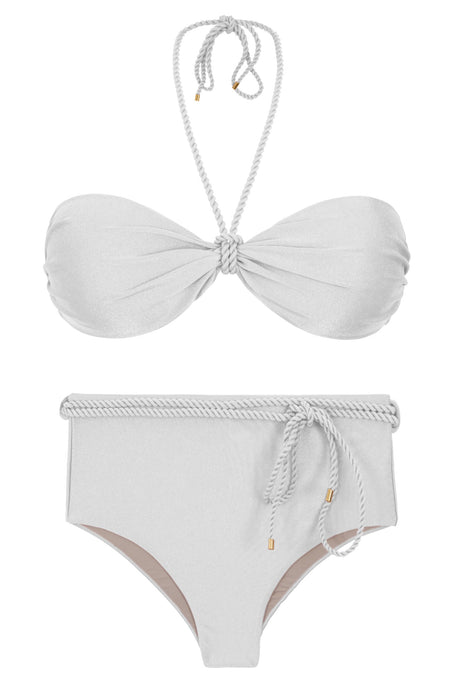 Product Front: Rio De Sol Set Set Shimmer-White Twist Belted-High-Waist