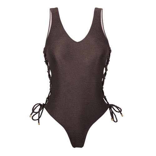 Product Front: Rio De Sol Maiô Shimmer-Coffee Zoe