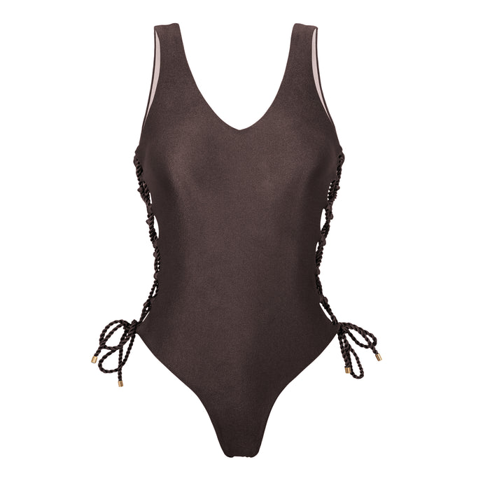 Product Front: Rio De Sol Maiô Shimmer-Coffee Zoe