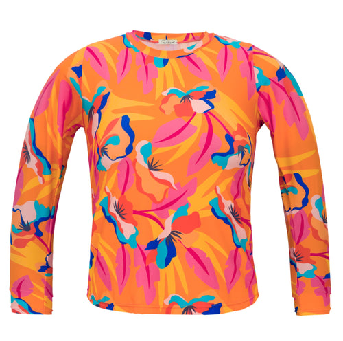 Product Front: Rio De Sol Soutien Top Orange-Bloom Rash-Guard