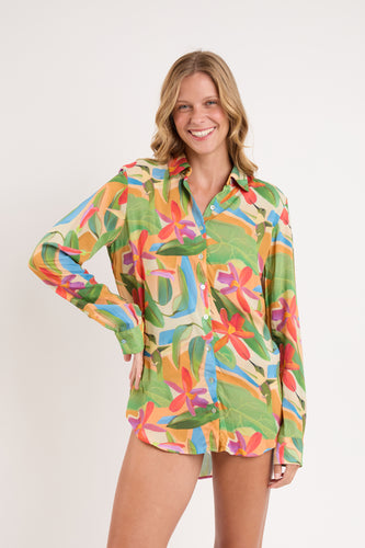 Model Front: Rio De Sol Top De Praia Tropical Shirt Greta